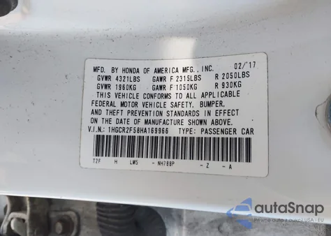 2017 Honda Accord Sport z USA, uszkodzony, nr VIN 1HGCR2F58HA169966